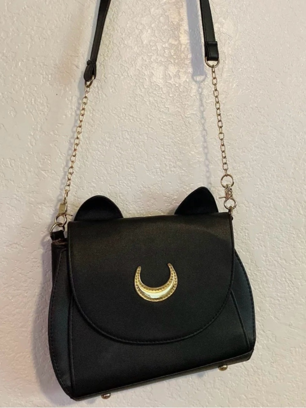Black Crescent Accent Cat-Ear Crossbody Bag